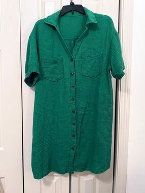 Emery Rose Woven Cotton Button Down Shirt Dress